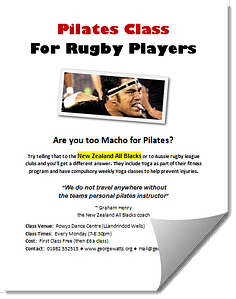 Rugby Players Pilates Class Flyer